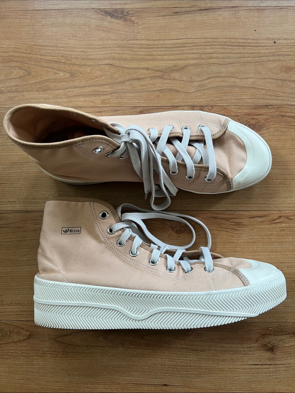 adidas Originals Nizza High-Top Sneakers in Light Pink and White